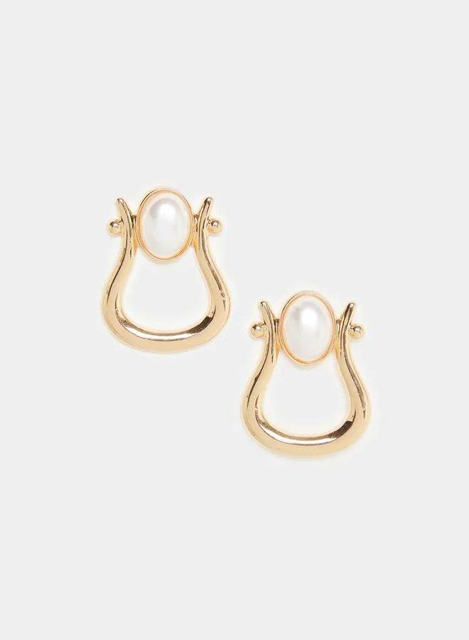 Styli  Gold Tone Pearl Drop Earrings for Women | Best Price UAE